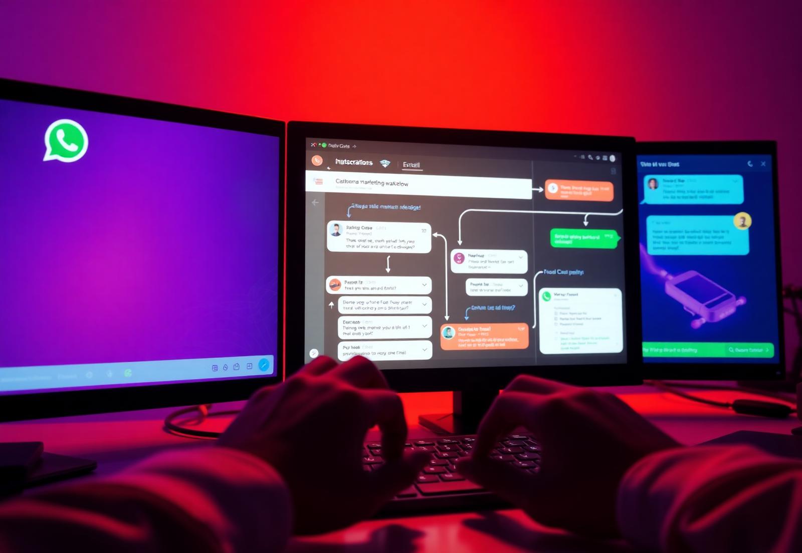 Automated WhatsApp and email lead follow-up workflow on screen