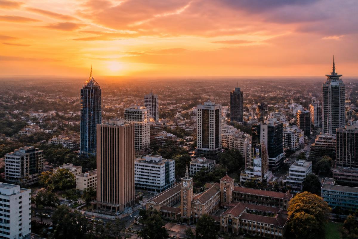 Nairobi city skyline at golden hour