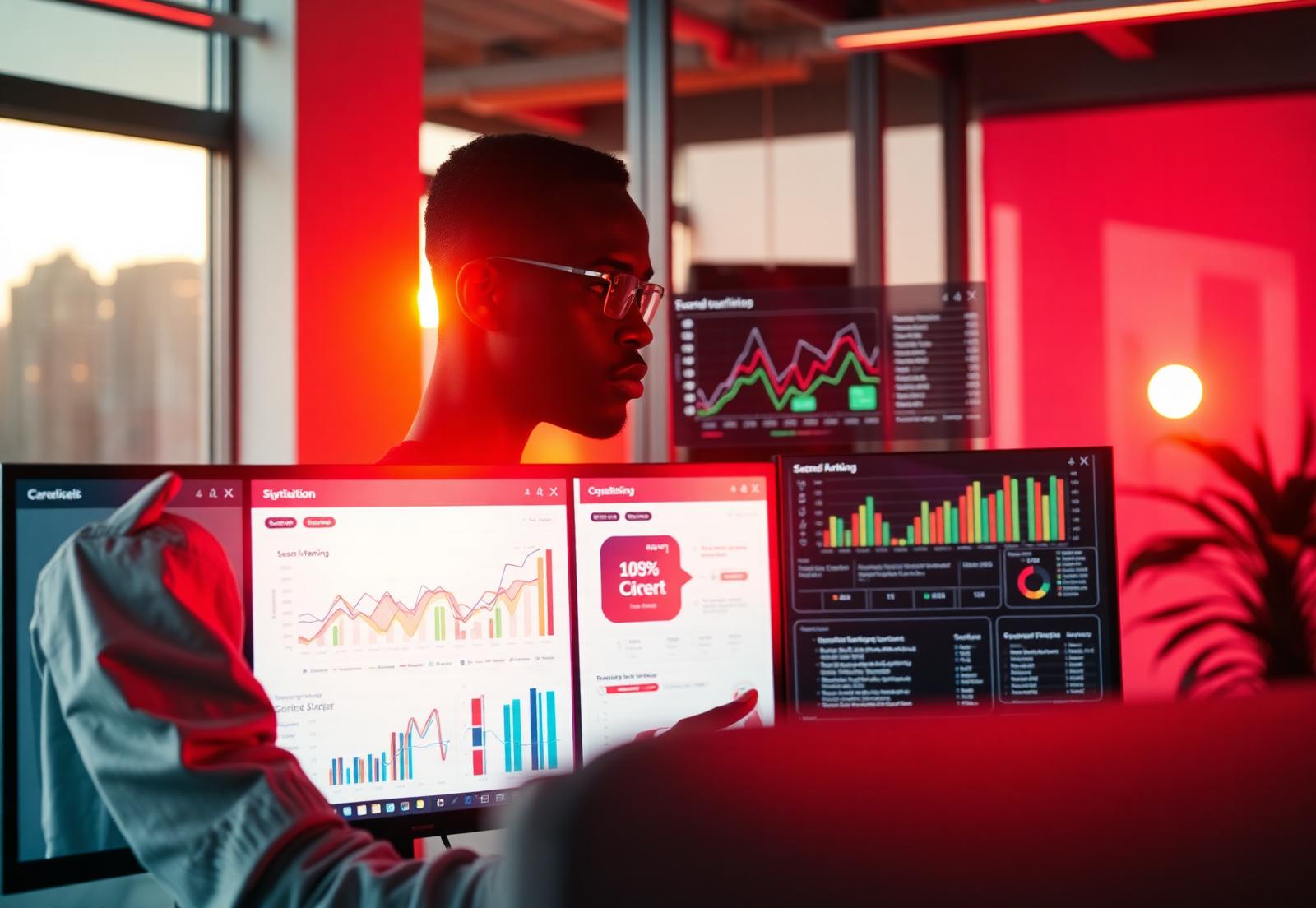 Search ranking dashboards being reviewed by an SEO specialist
