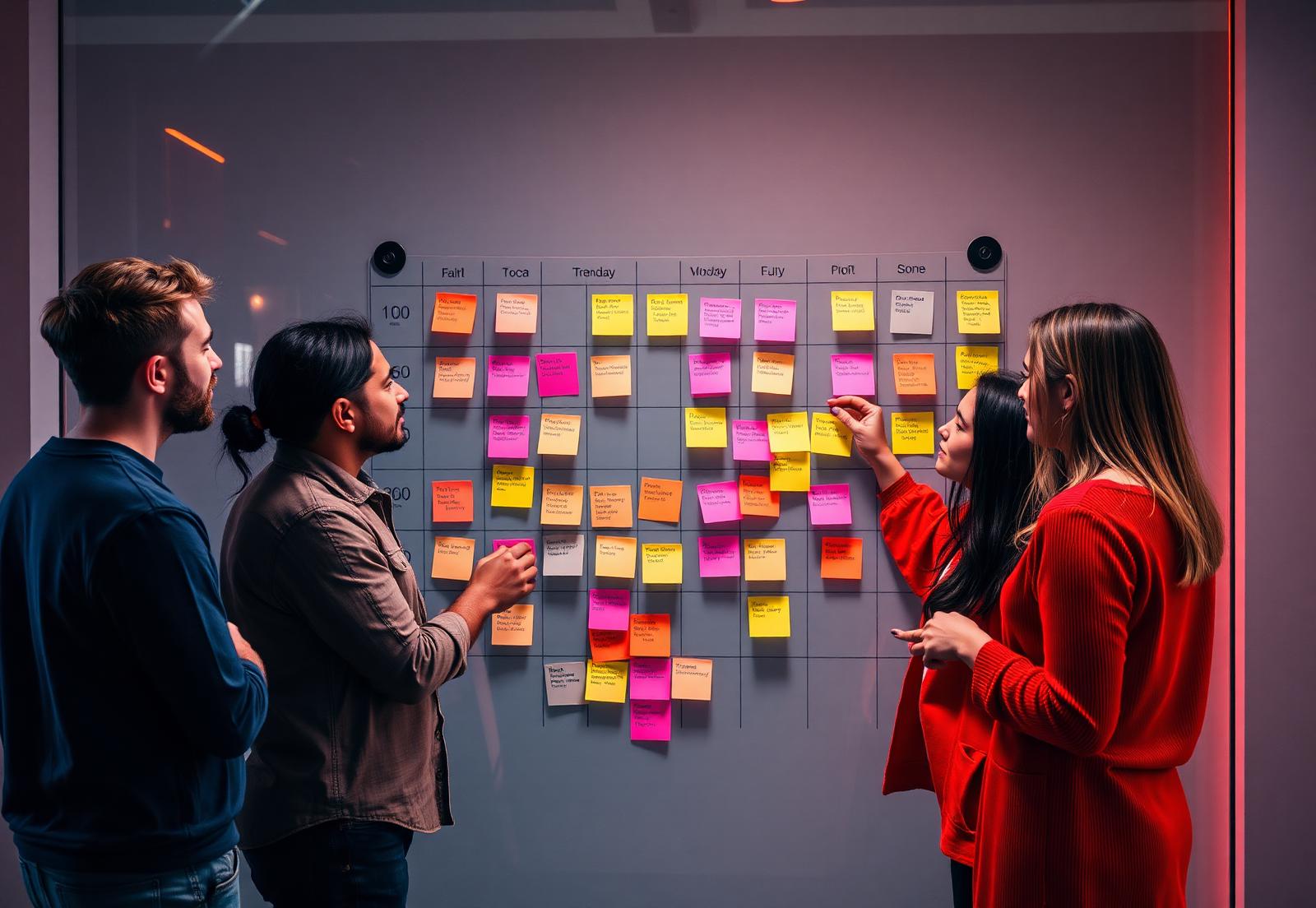 Social media team planning a colourful content calendar